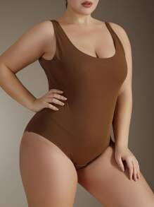 Plus Solid Shapewear 背心式紧身衣 - 咖啡棕 - 查看 5