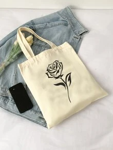 Floral Graphic Shopper Bag - Beige - View 5