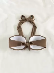 SHEIN Swim Top bikini halter girante delantero - Café integral - Ver 2