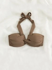 SHEIN Swim Top bikini halter girante delantero - Café integral - Ver 4