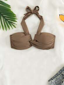 SHEIN Swim Top bikini halter girante delantero - Café integral - Ver 5