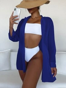 SHEIN Swim Kimono unicolor de hombros caídos - azul real - Ver 1
