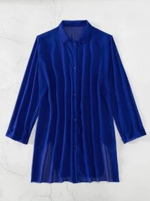 SHEIN Swim Kimono unicolor de hombros caídos - azul real - Ver 3