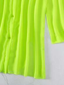 SHEIN Swim 素色落肩袖和服罩衫 - 青檸色 - 查看 6