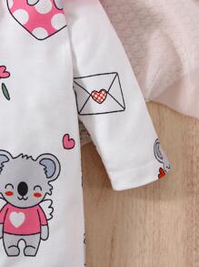 SHEIN Recién nacido Bebé Mono con estampado de koala ribete con fruncido & Accesorio Diadema - Blanco - Ver 3