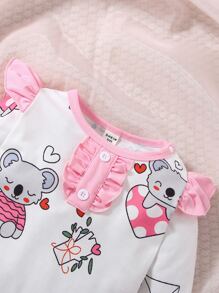 SHEIN Recién nacido Bebé Mono con estampado de koala ribete con fruncido & Accesorio Diadema - Blanco - Ver 4