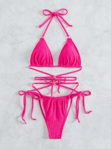 Bộ bikini đi biển mùa hè có dây buộc hình tam giác - Màu Hồng Tươi - Xem 1