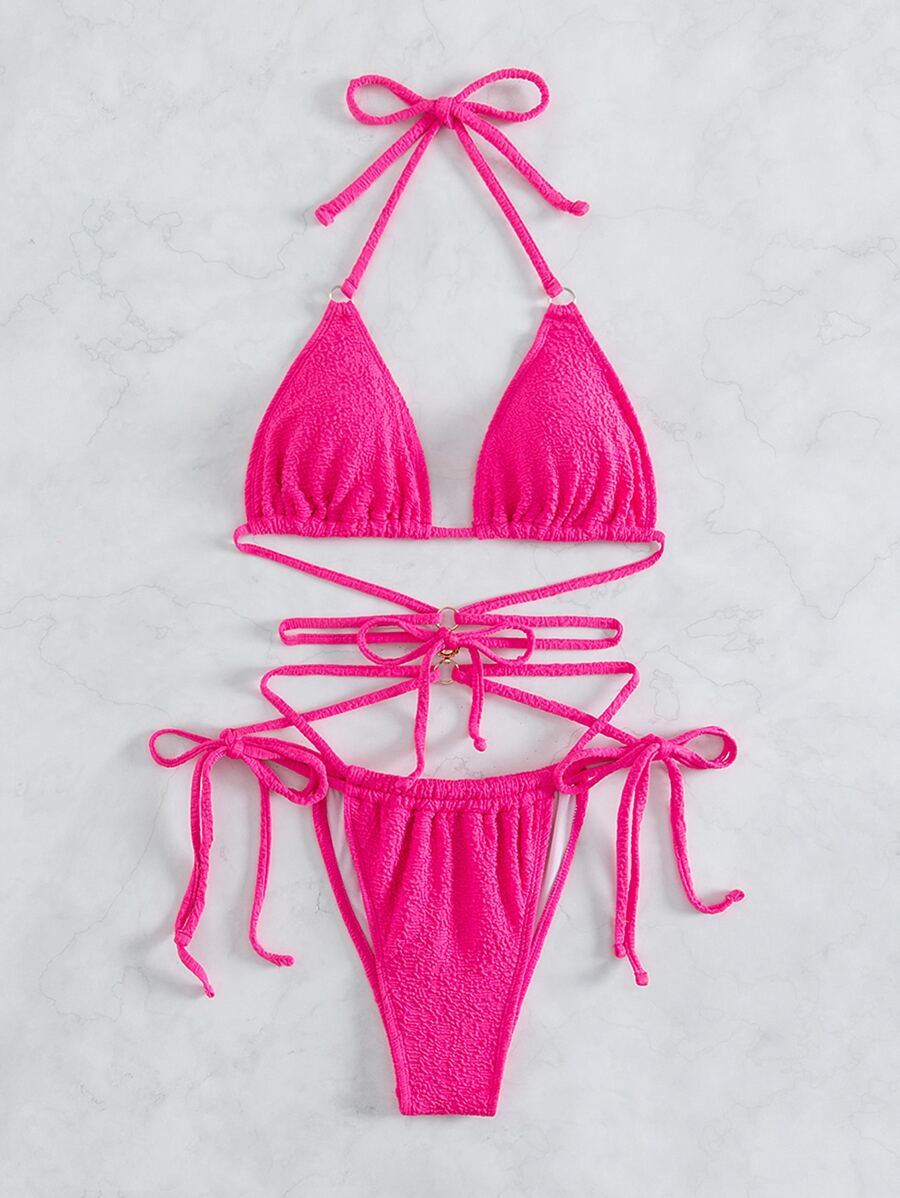 Bộ bikini đi biển mùa hè có dây buộc hình tam giác - Màu Hồng Tươi - Xem 1