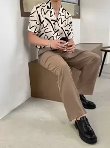 SWAVVY Men Allover Print Baggy Short Sleeve Button Up Shirt, Khaki Vacation Shirt, Boyfriend Gift - Multicolor - View 6