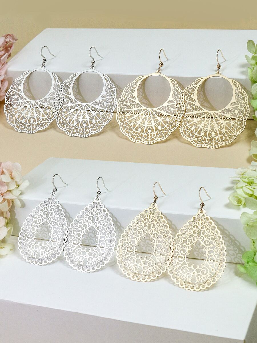 4對鏤空耳墜,不銹鋼首飾類 - 彩色 - 查看 1
