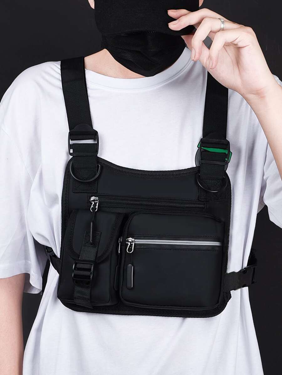 男士简约胸包斜挎包大学包爸爸新生书包多功能宿舍大学男士礼物男士包腰包男士斜挎包度假笔记本电脑冬季大容量多功能户外学生胸包男士侧包 - 黑色 - 查看 1