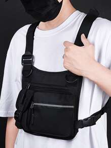 男士简约胸包斜挎包大学包爸爸新生书包多功能宿舍大学男士礼物男士包腰包男士斜挎包度假笔记本电脑冬季大容量多功能户外学生胸包男士侧包 - 黑色 - 查看 2