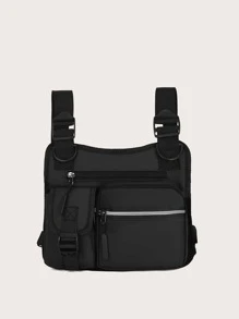 男士简约胸包斜挎包大学包爸爸新生书包多功能宿舍大学男士礼物男士包腰包男士斜挎包度假笔记本电脑冬季大容量多功能户外学生胸包男士侧包 - 黑色 - 查看 3