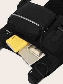 男士简约胸包斜挎包大学包爸爸新生书包多功能宿舍大学男士礼物男士包腰包男士斜挎包度假笔记本电脑冬季大容量多功能户外学生胸包男士侧包 - 黑色 - 查看 6