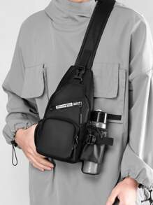 Mini Men Letter Graphic Sling Bag Chest Bag - Black - View 1