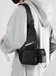 Mini Men Letter Graphic Sling Bag Chest Bag - Black - View 2