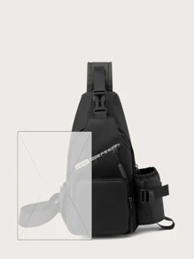 Mini Men Letter Graphic Sling Bag Chest Bag - Black - View 4