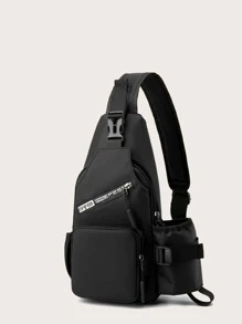 Mini Men Letter Graphic Sling Bag Chest Bag - Black - View 5