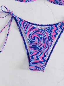 Marble Print Halter Tie Side Summer Beach Bikini Set - Multicolor - View 7