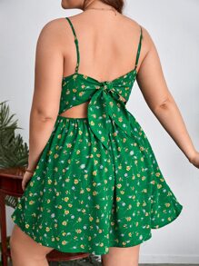 Dreamara Đầm Plus Size xoắn lại Cắt ra Buộc lại Họa tiết hoa Boho - màu xanh lá - Xem 2