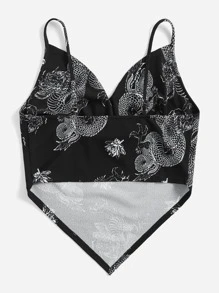 SHEIN EZwear Áo hai dây Plus Size Bất đối xứng Lộ Lưng Vắt Thú vật Giải trí - màu đen - Xem 2