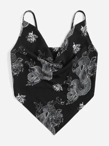 SHEIN EZwear Áo hai dây Plus Size Bất đối xứng Lộ Lưng Vắt Thú vật Giải trí - màu đen - Xem 4