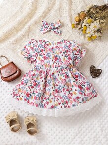 SHEIN Đầm em bé Xù Tranh thêu Hoa - Nhiều màu - Xem 2