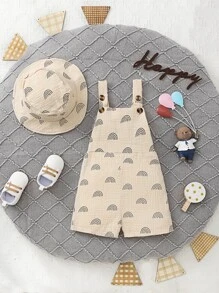 Đứa bé trai In Toàn bộ Romper tổng thể & Phụ kiện Mũ - Màu be - Xem 1