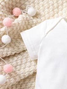 SHEIN 嬰兒女孩新生兒純色連體衣和心形印花背心連體褲 - 彩色 - 查看 4