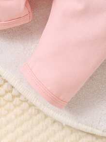 Bộ đồ Em bé Tương phản ren Nút phía trước màu trơn - Hồng - Xem 3