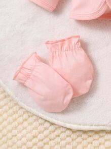 Bộ đồ Em bé Tương phản ren Nút phía trước màu trơn - Hồng - Xem 4