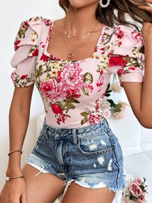 SHEIN Clasi Floral Print Puff Sleeve Blouse - Multicolor - View 2
