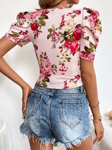 SHEIN Clasi Floral Print Puff Sleeve Blouse - Multicolor - View 3