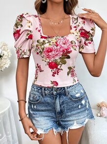SHEIN Clasi Floral Print Puff Sleeve Blouse - Multicolor - View 5