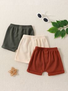 Baby 3pcs Waffle Knit Button Detail Shorts - Multicolor - View 2