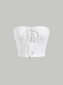 SHEIN MOD Top bandeau con cordón delantero - Blanco - Ver 1