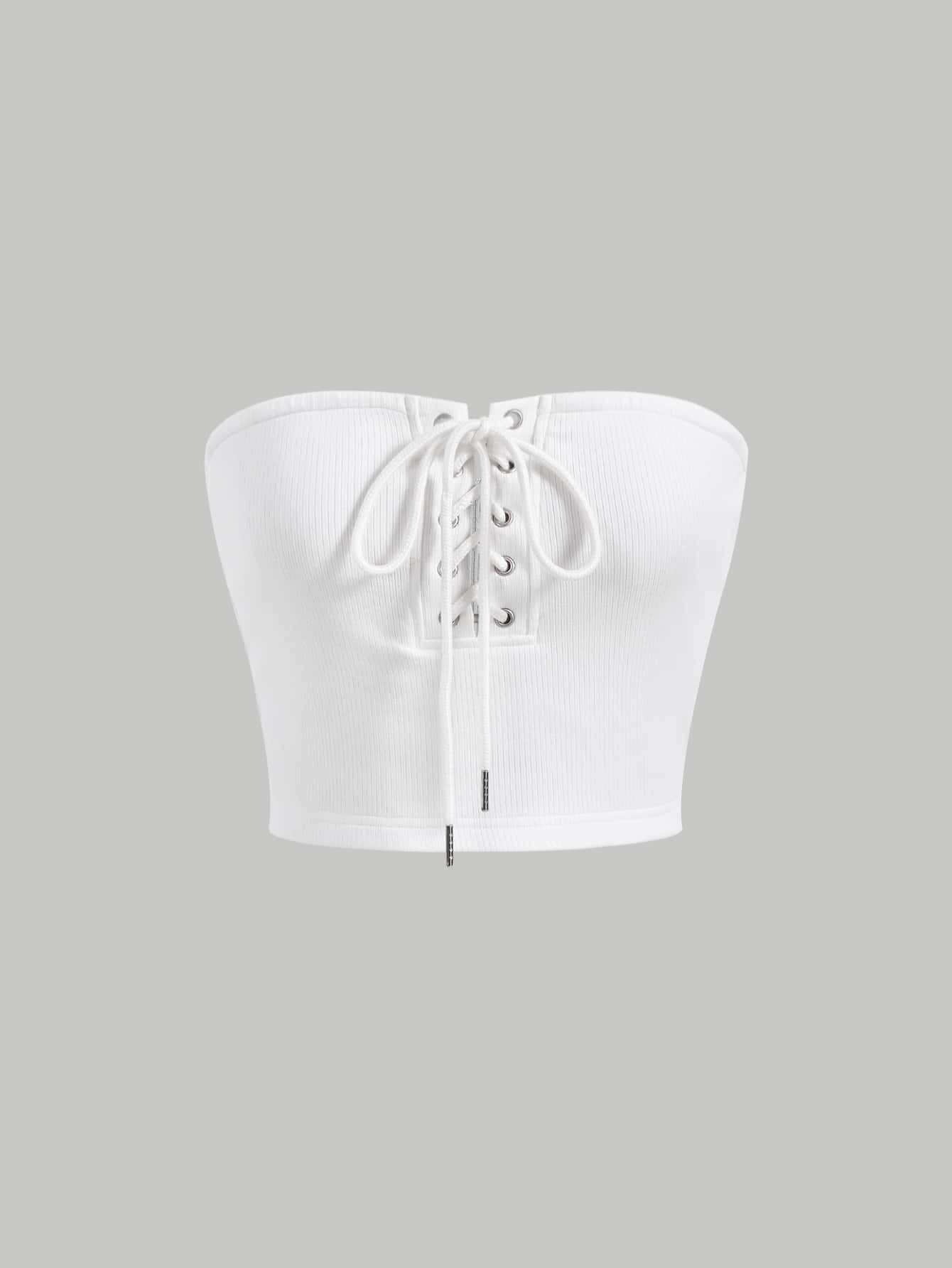 SHEIN MOD Top bandeau con cordón delantero - Blanco - Ver 1