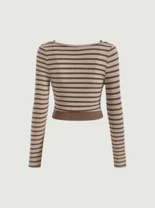 SHEIN MOD Áo crop top in sọc tay dài & áo hai dây - Màu Khaki - Xem 7