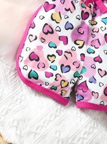 Baby Heart Print Bow Front Contrast Binding Cami Romper - Multicolor - View 5