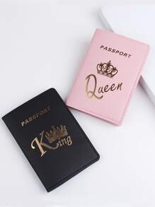 2pcs/set Couples' Hot Stamping Pu Leather Passport Holder Set For Wedding, Honeymoon, Business Travel Passport Cover Passport Case Passport Wallet Passport Bag for Holiday for Vacation Passport Pouch for Flight for Back to School for Men and Women Travel Essentials Travel Accessories vacation accessories travel accessory set for holiday season - Multicolor - View 1