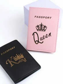 2pcs/set Couples' Hot Stamping Pu Leather Passport Holder Set For Wedding, Honeymoon, Business Travel Passport Cover Passport Case Passport Wallet Passport Bag for Holiday for Vacation Passport Pouch for Flight for Back to School for Men and Women Travel Essentials Travel Accessories vacation accessories travel accessory set for holiday season - Multicolor - View 7