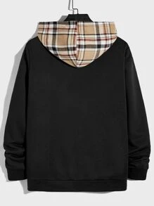 Manfinity Men Plaid & Expression Print Kangaroo Pocket Hoodie - Black - View 2
