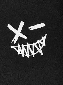 Manfinity Men Plaid & Expression Print Kangaroo Pocket Hoodie - Black - View 3