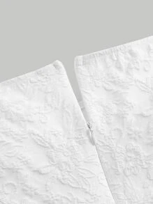 SHEIN MOD Jacquard Square Neck Puff Sleeve Dress - White - View 4