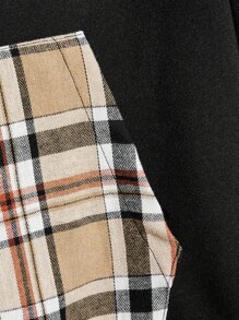 Manfinity Men Plaid & Expression Print Kangaroo Pocket Hoodie - Black - View 4