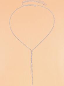 Rhinestone Y Lariat Necklace - Silver - View 2