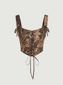 SHEIN MOD Paisley Print Grommet Lace Up Front Wide Strap Top - Multicolor - View 1