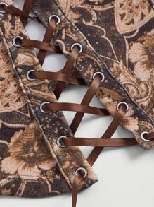 SHEIN MOD Paisley Print Grommet Lace Up Front Wide Strap Top - Multicolor - View 3