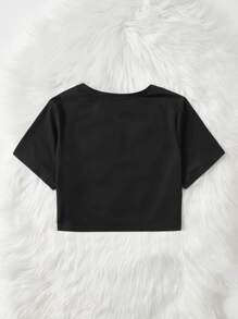 CovetEZ Plus Bikercore Motorcycle & Letter Graphic Tee For Summer - Black - View 2