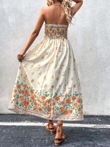 SHEIN VCAY Floral Print Tube Dress - Apricot - View 2